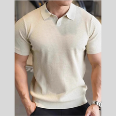 Men's Full Size Textured Knit Polo Shirt Plus Size