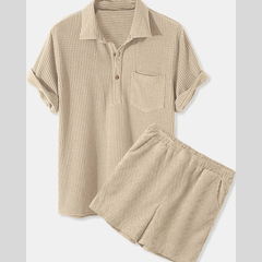Men's Plus Size Button-Detail Short Sleeve Top & Shorts Set