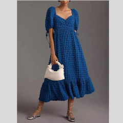 Textured Sweetheart Neck Short Sleeve Dress