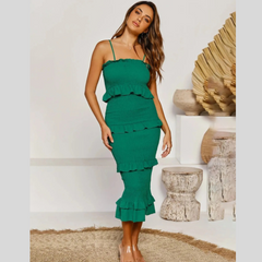 Smocked Ruffled Midi Cami Dress