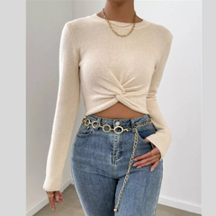 Twisted Front Cropped Knit Top