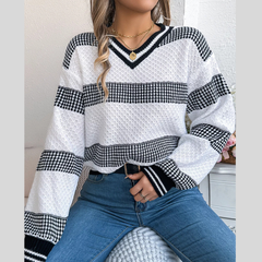 Contrast Striped V-Neck Sweater