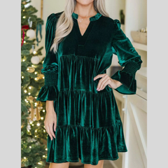 Velvet Tiered Notched Mini Dress