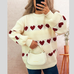 Heart Print Drop Shoulder Knit Sweater