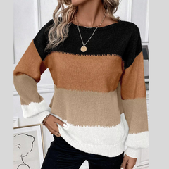 Color Block Round Neck Knit  Sweater