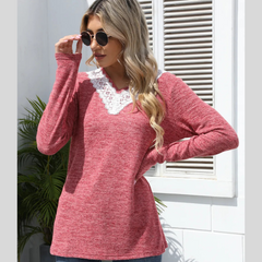 Lace Detail V-Neck Long Sleeve T-Shirt