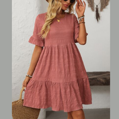 Mandy Ruffled Ruched Round Neck Half Sleeve Dress