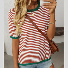 Mandy Striped Round Neck Half Sleeve Knit Top