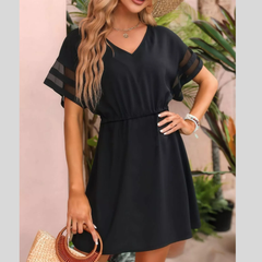 V-Neck Mesh Sleeve Mini Dress