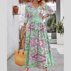 Smocked Printed Half Sleeve Dress