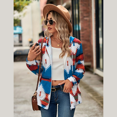 Geometric Zip Up Long Sleeve Hooded Jacket