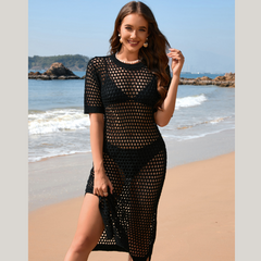 Slit Openwork Round Neck Cover-Up