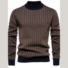 Men's Mock Neck Contrast Striped Sweater