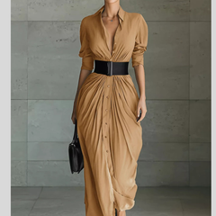 Full Size Button Front Ruched Shirt Maxi Dress Plus Size