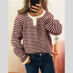 Striped Button Detail Long Sleeve Sweater