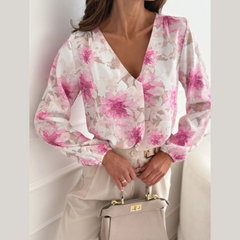 Floral V-Neck Long Sleeve Blouse