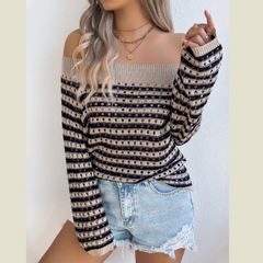 Openwork Striped Off-Shoulder Knit Top