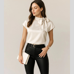 Satin Bow Tie Neck Blouse