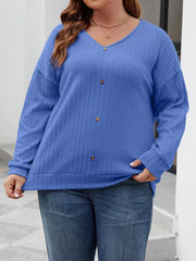 Plus Size V-Neck Dropped Shoulder Blouse