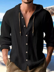 Men's Full Size Casual Button-Down Hooded Top Plus Size