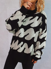 Contrast Trim Round Neck Long Sleeve Knit Sweater
