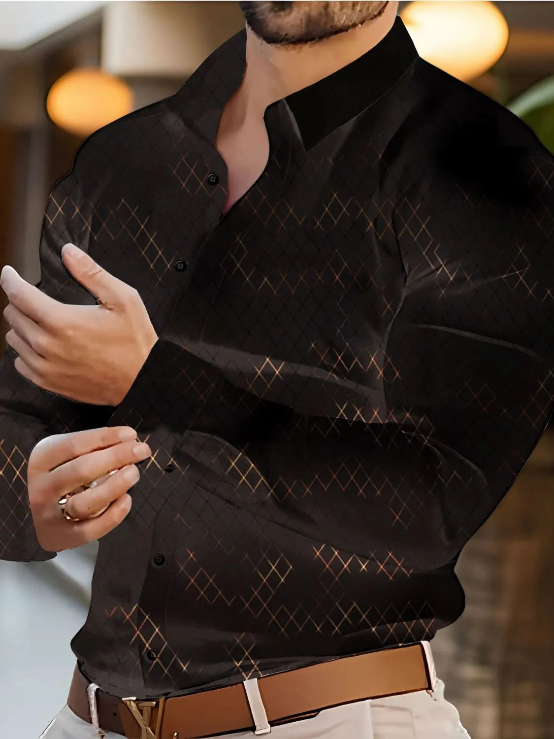 Extended Size Men's Collared Long Sleeve Shirt â€?Button Front