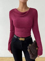 Cowl Neck Ribbed Knit Top