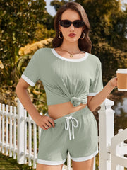 Ribbed Short Sleeve Top and Shorts Set