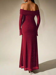Glitter Off-Shoulder Maxi Dress