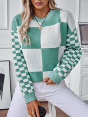 Long Sleeve Round Neck Color Block Pullover Sweater