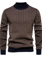 Men's Mock Neck Contrast Striped Sweater