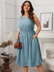 Plus Size Striped Round Neck Sleeveless Dress