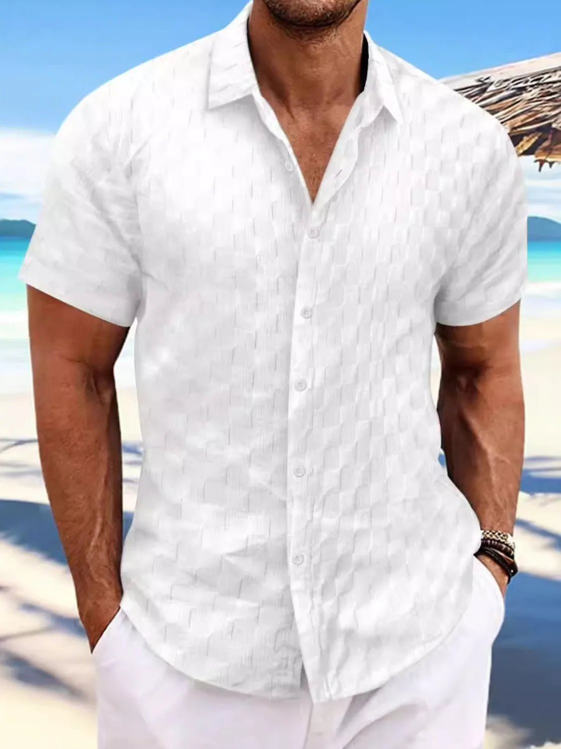 Extended Size Men's Collared Shirt â€?Short Sleeve Button Style