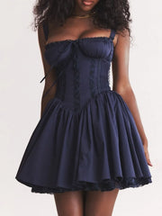 Lace Detail Lace Up Back Mini Dress
