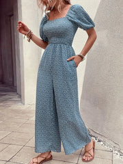 Square Neck Puff Sleeve Printed Jumpsuit