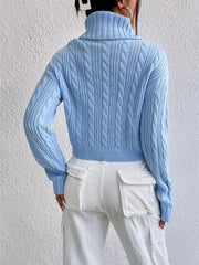 Classic cable-knit turtleneck long sleeve sweater