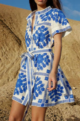 Floral Printed Tie Waist Short Sleeve Dress