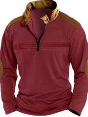 Men's Full Size Contrast Half Zip Long Sleeve Polo Plus Size