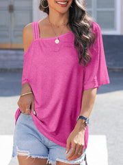Asymmetric Neckline Half Sleeve Tee