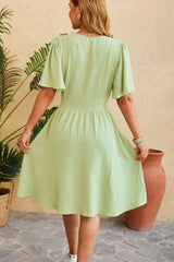 Short Sleeve Ruched Wrap Style Dress