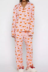 Bow Print Top and Wide Leg Pants Lounge Set