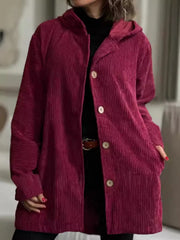 Full Size Corduroy Hooded Relaxed Fit Jacket Plus Size
