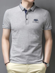 Men's Plus Size Embroidered Short Sleeve Contrast Polo