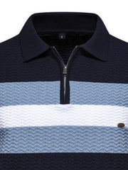 Men's Collared Neck Striped Texture Knit Polo