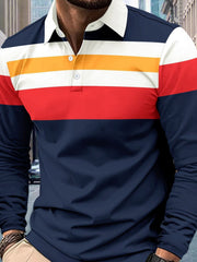 Men's Plus Size Collared Contrast Striped Polo Shirt â€?Full Size Short Sleeve Classic Fit