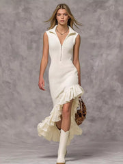 Asymmetrical Ruffle Hem Sleeveless Knit Dress
