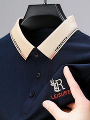 Men's Plus Size Contrast Collar Embroidered Polo Shirt