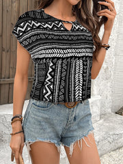 Geometric Print Short Sleeve Blouse