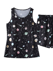Printed Round Neck Top and Shorts Lounge Set