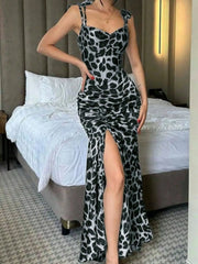 Ruched Slit Sweetheart Neck Cami Dress